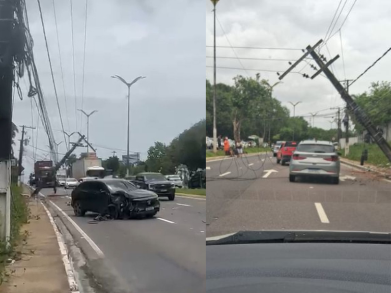 Acidente de Trânsito: carro derruba postes e causa congestionamento na Av. do Turismo; veja vídeo