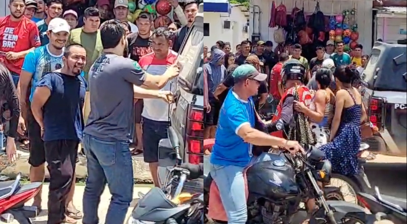 Homem agride policial após esfaquear o próprio pai em Tonantins; veja vídeo