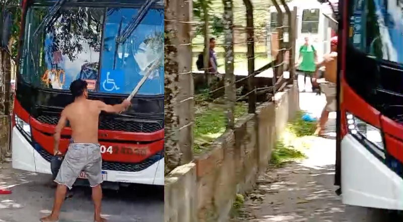 Vulgo “Curupira da Pedra” destrói ônibus da linha 430 em Manaus; veja vídeo