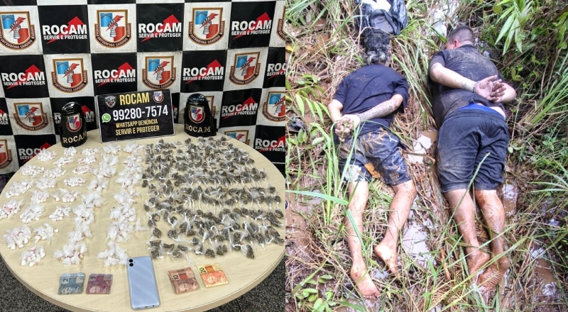 Dupla é presa após tentar fugir da polícia com mais de 600 porções de drogas em Manaus