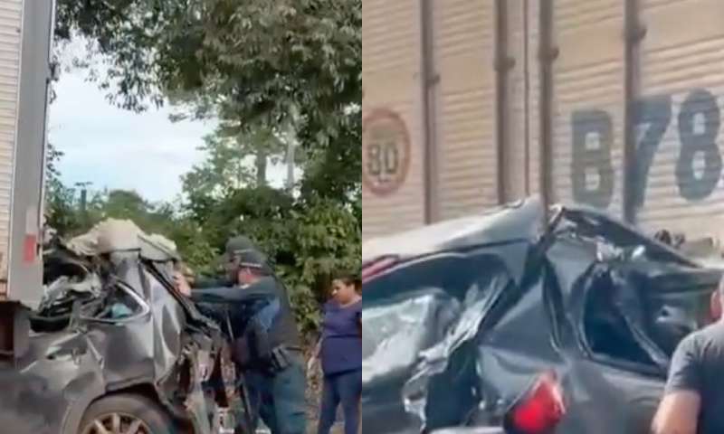 Urgente: carro é esmagado em acidente com caminhões e crianças ficam presas às ferragens na AM-010; veja vídeo