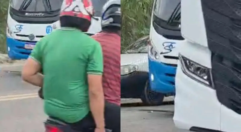 motoqueiro quase morre esmagado por ônibus em Manaus