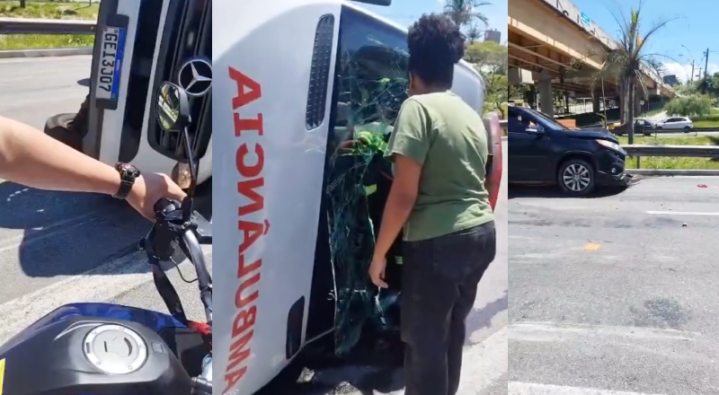 Ambulância capota e deixa enfermeiro em estado grave no ABC Paulista; veja vídeo