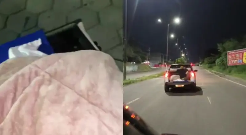 idosa acamada é transportada em caçamba de carro por falta de ambulância