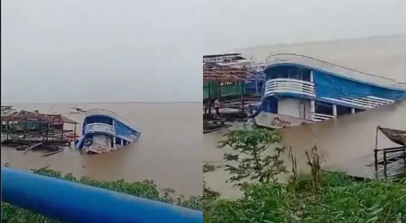 Temporal faz embarcação afundar no porto de Manacapuru