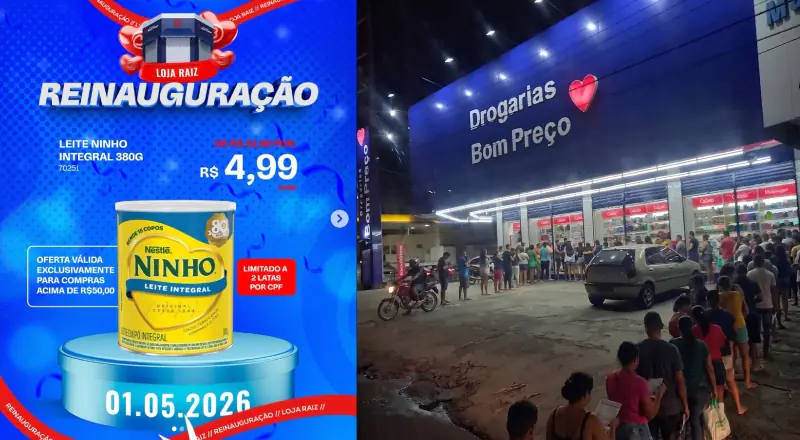 reinauguração da Drogaria Bom Preço no bairro Raiz vai lotar com lata do leite Ninho vendida a R$ 4,99