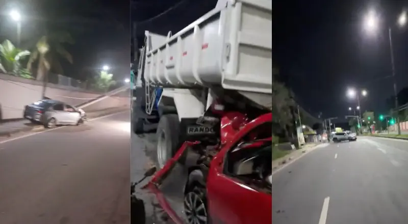 sequência de colisões e poste derrubado mostra o perigo no trânsito de Manauss