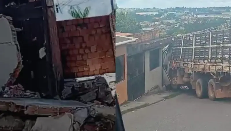 Caminhão perde controle na “ladeira da morte” e invade casa em Manaus