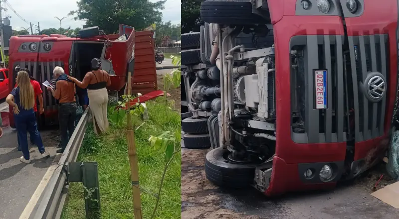 Caminhão tomba e deixa trânsito engarrafado na Avenida Cosme Ferreira