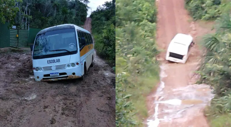 Cansados de esperar, moradores de Iranduba fazem "vaquinha" para asfaltar AM-070 após ônibus escolar atolar