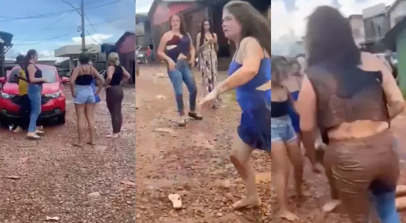 Amigas ‘talaricas’ são pegas de surpresa por esposas e acabam na lama