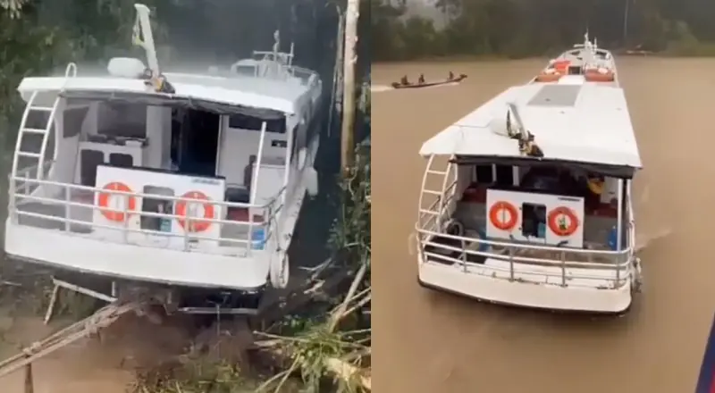 lancha perde o controle, invade barranco e é resgatada no interior do Amazonas