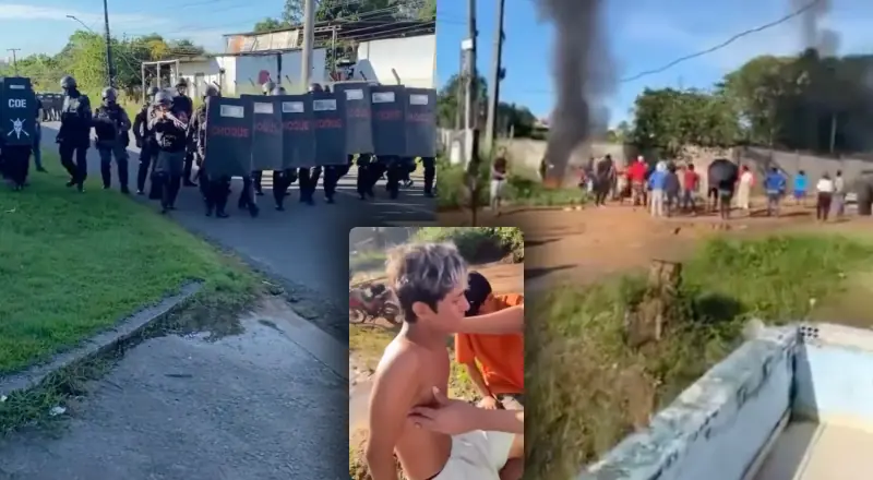 Tropa de Choque lança spray de pimenta em manifestantes durante reintegração de posse no Tarumã
