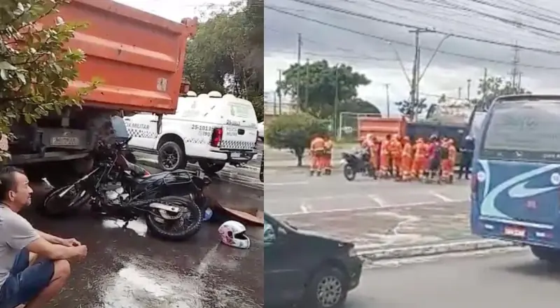 Motoqueiro morre em acidente com caçamba no Distrito Industrial
