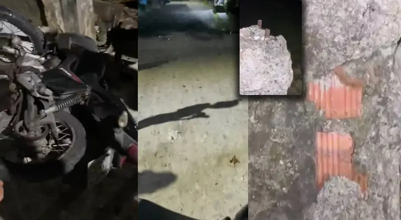Dentes ficam cravados no muro após homem perder o controle da moto