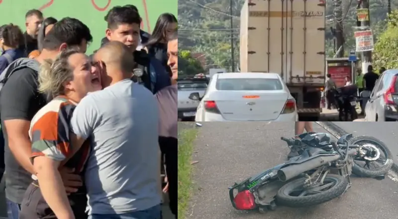 Esposa entra em desespero ao ver corpo do marido vítima de acidente com carreta perto da Bola do Coroado