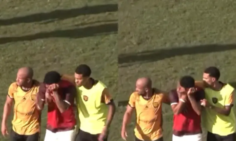 Jogador do Ferroviária deixa o campo chorando após sofrer ataque racista de torcedor do Amazonas FC, em Manaus