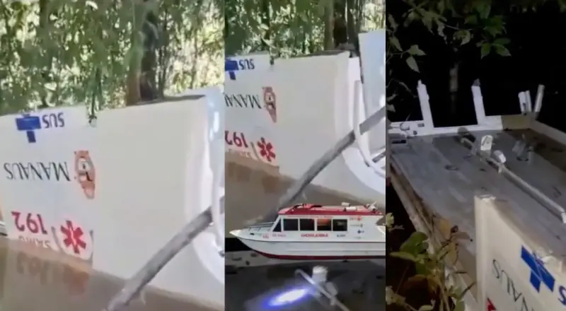 Ambulancha do SAMU que havia sido roubada é encontrada 'depenada' em Igarapé