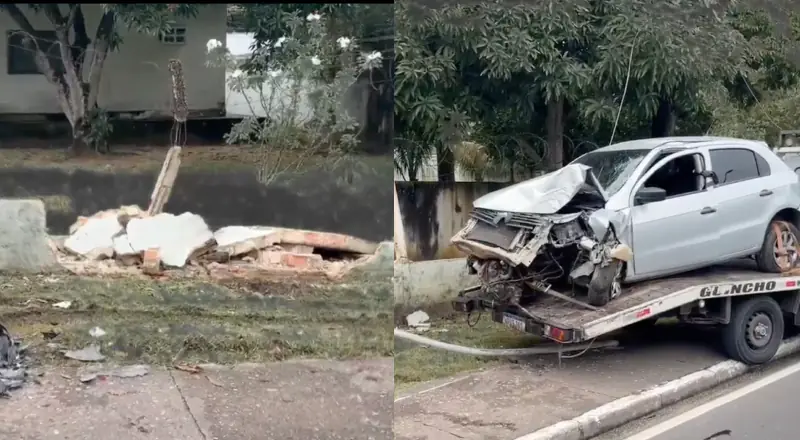 Carro destrói muro do Exército e causa caos no trânsito da Avenida São Jorge