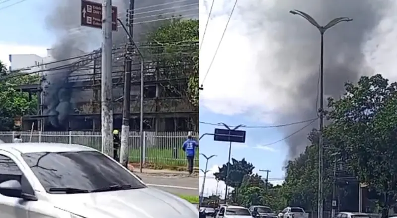 Prédio desativado dos Correios pega fogo no bairro Aleixo