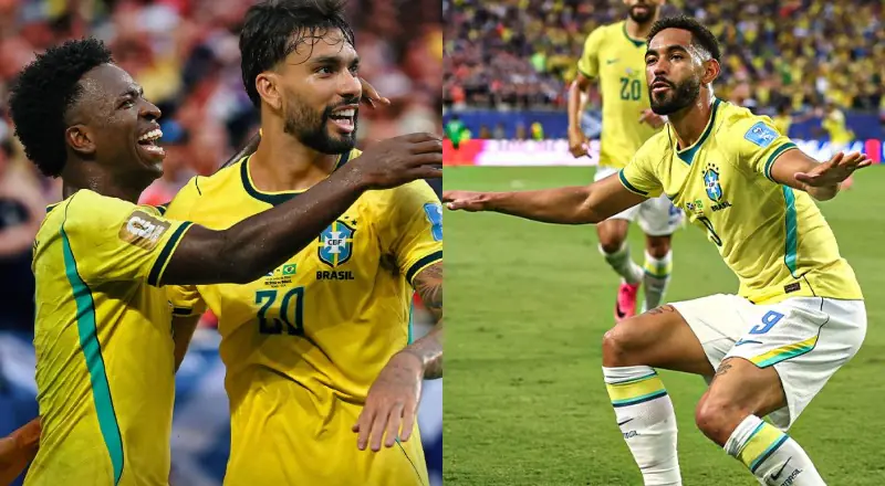 Com show de Vini Jr. e gol de Matheus Cunha, Brasil faz 3 a 0 na Escócia e garante liderança na Copa