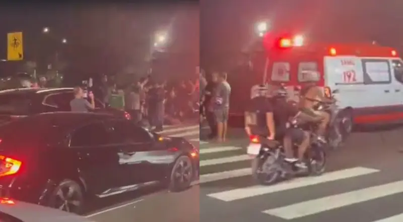 Acidente entre carro elétrico e motocicletas deixa três feridos na Avenida das Torres