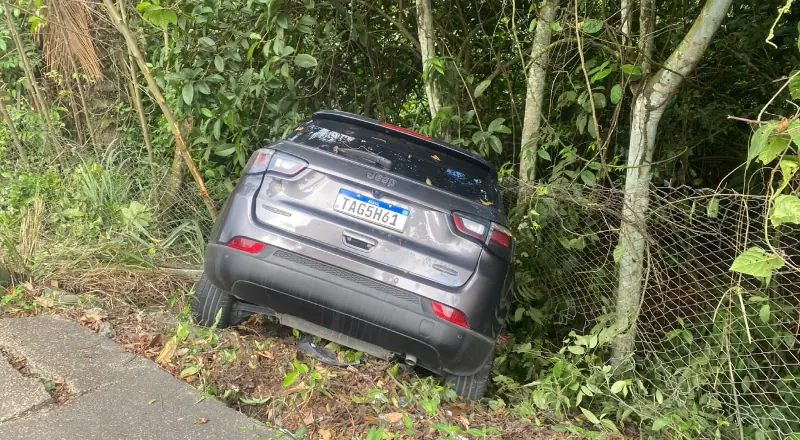 carro invade área de mata após motorista perder controle da direção no bairro Dom Pedro Veículo invade área de mata após motorista perder controle da direção no bairro Dom Pedro
