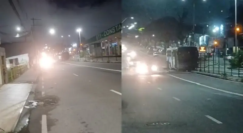 Ônibus perde o controle e invade canteiro central ao lado do Terminal 1, na Constantino Nery