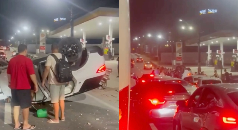 Carro cap0ta na Avenida das Torres e complica o tráfego de veículos em Manaus; veja vídeo