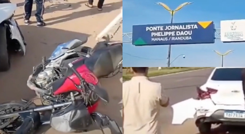Manhã de caos no trânsito! Col1são tripla no acesso à Ponte Rio Negro deixa pista travada em Manaus; veja registros
