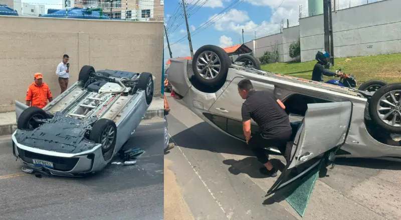 Carro capota na Colônia Japonesa após saída de condomínio em Manaus