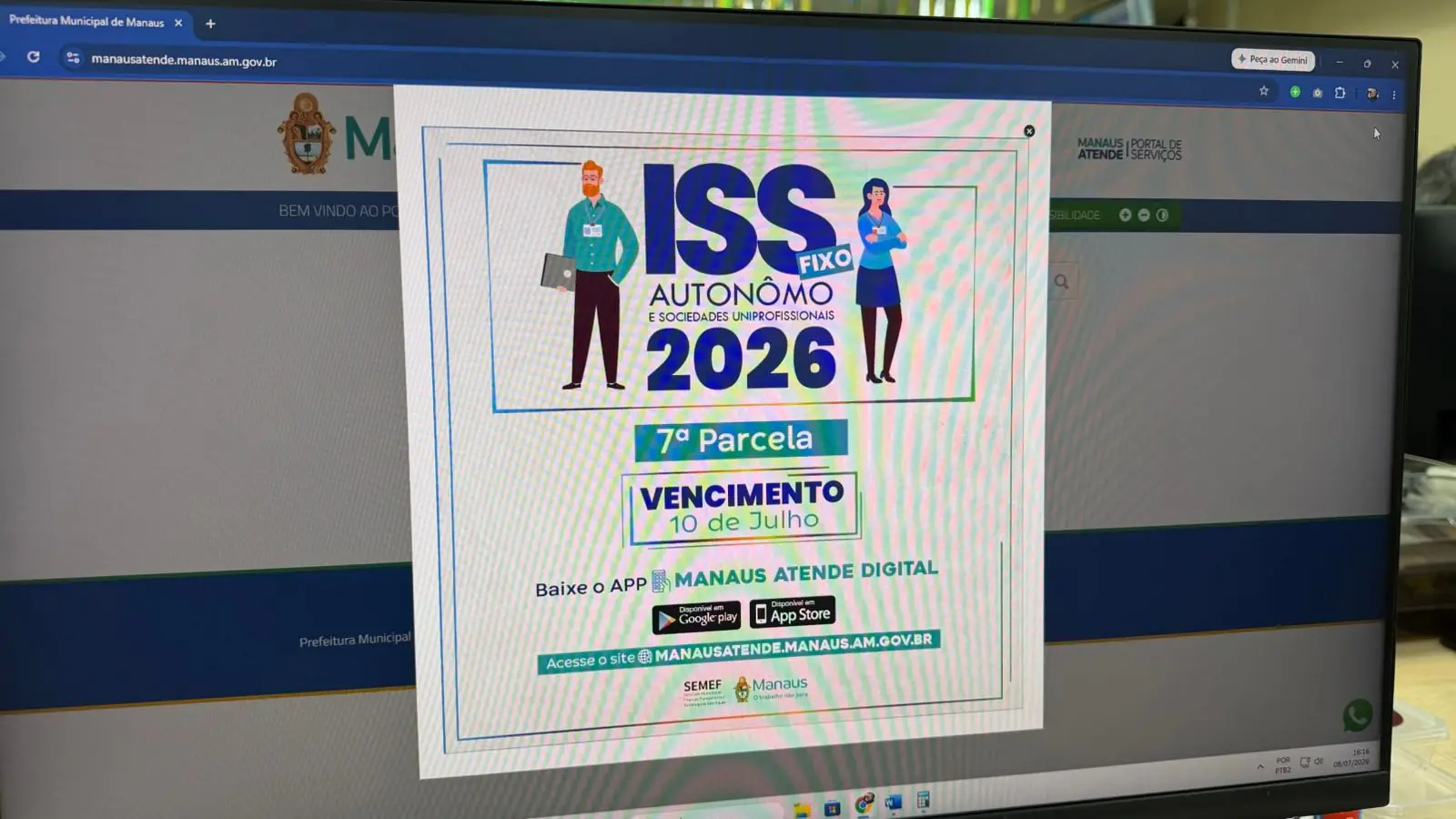 Prefeitura de Manaus alerta para vencimento da 7ª parcela do ISS Fixo nesta sexta-feira (10)