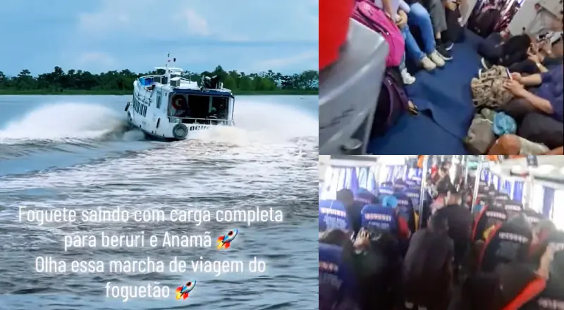 Brincando com a vida: lancha apelidada de “Foguetão” ‘voa’ pela água entupida de gente e ainda dá baile na polícia do AM
