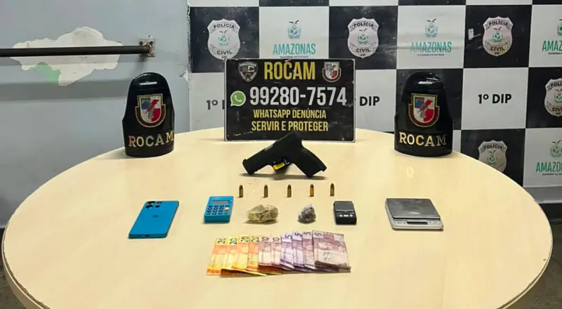 ROCAM apreende arma de fogo, drogas e maquininha de cartão em operação na Zona Sul de Manaus