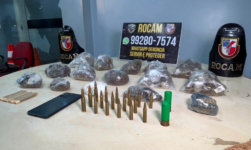 A casa caiu: ‘Novinho do corre’ é preso pela ROCAM com drogas e munições na zona Leste de Manaus; veja vídeo