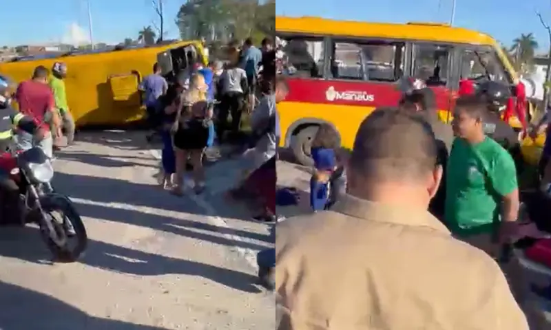 Urgente: 'Amarelinho' capota na ZL de Manaus e testemunhas afirmam que motorista estava fazendo "zigue-zague"; veja