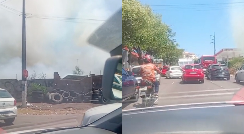 Urgente: Incêndio atinge área com pneus e provoca grande nuvem de fumaça na Avenida Cosme Ferreira em Manaus; veja vídeo
