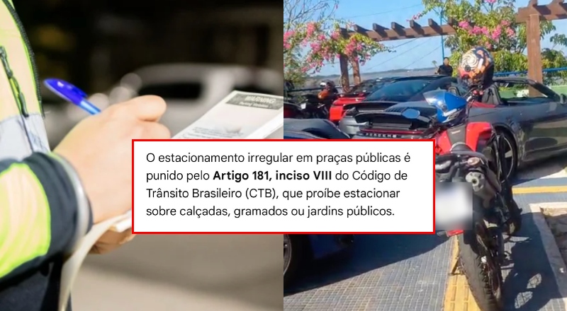E tome multa! Fiscalização notifica condutores por estacionamento indevido em espaço de lazer; veja vídeo