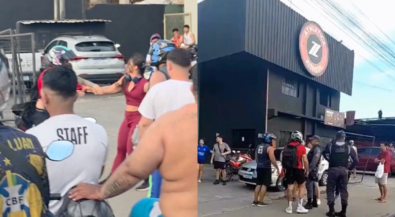 Briga e chifre! Confusão em frente a academia na Cidade Nova por causa de amante termina com intervenção da Polícia Militar; veja vídeo