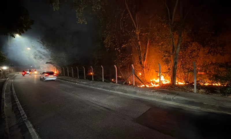 Incêndio atinge área de mata próximo a bola das letras, em Manaus; veja vídeo