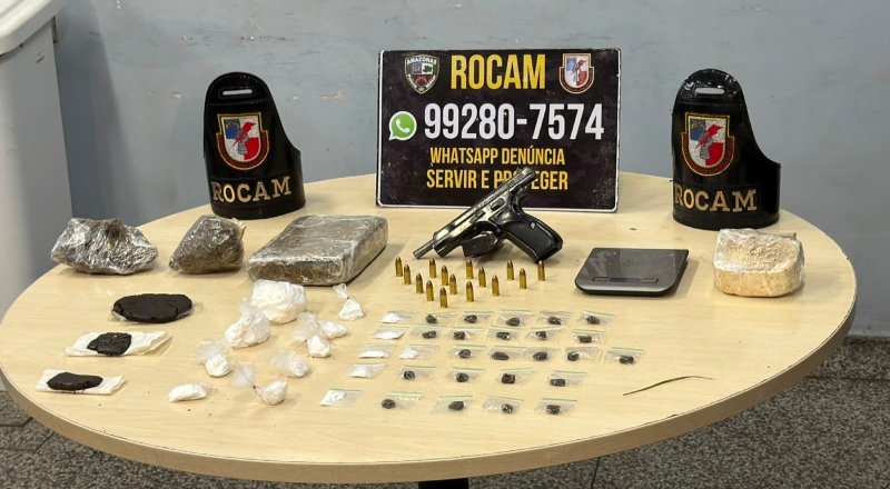 ROCAM apreende drogas, arma e munições durante ação no bairro Alvorada; veja vídeo