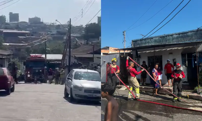 Casa pega fogo após possível vazamento de gás no Coroado, em Manauss