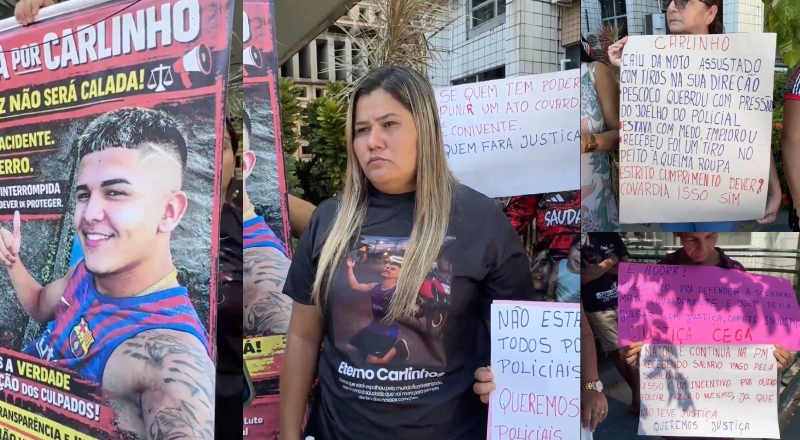 Caso Carlinho: família protesta em frente ao Fórum de Manaus e mãe cobra Justiça contra soltura de sargento que tirou a vida de seu filho