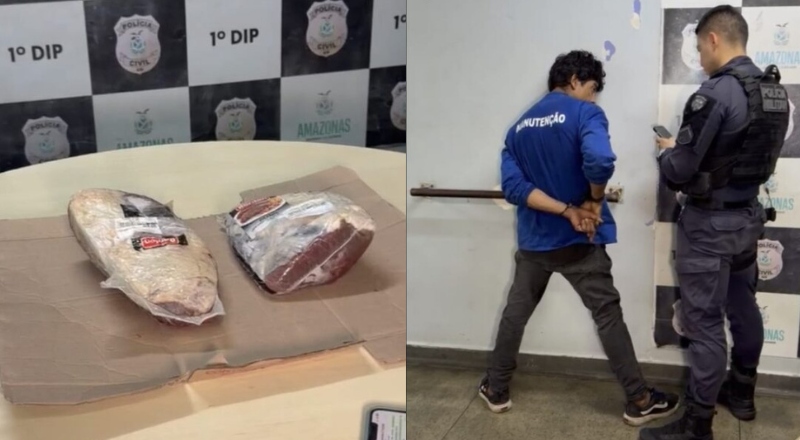 ‘Não vai ter churrasco’: Segurança flagra homem tentando furtar duas picanhas de supermercado no Educandos, veja vídeo
