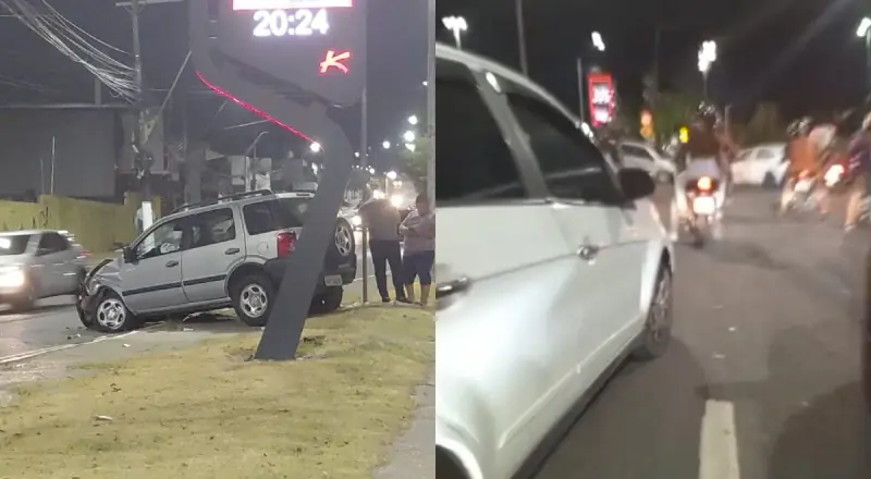 Os acidentes não param! Carro perde o controle e bate contra placa no Jorge Teixeira, em Manaus