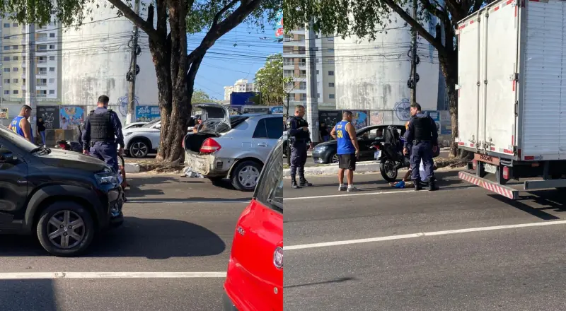 Grave acidente é registrado após colisão entre moto e carro na avenida Coronel Teixeira