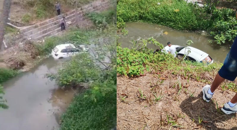Motorista perde controle e carro cai dentro de igarapé em Manaus; veja vídeo