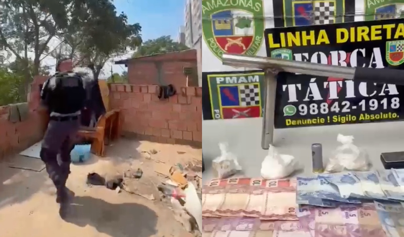 Força Tática apreende arma, drogas e dinheiro em área de invasão na zona Norte de Manaus; veja vídeos